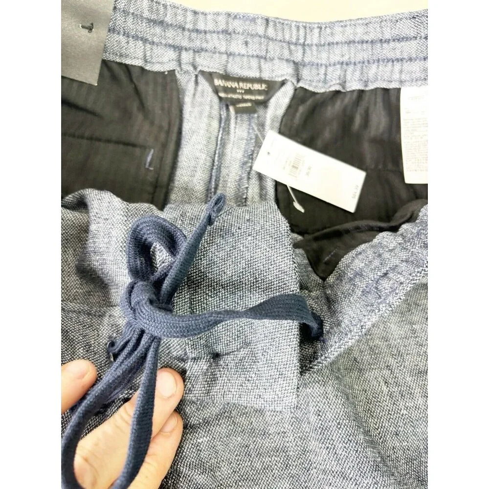 Banana Republic Linen Blend Pants Men 35x30 Blue Mason Athletic-Tapered Fit NWT